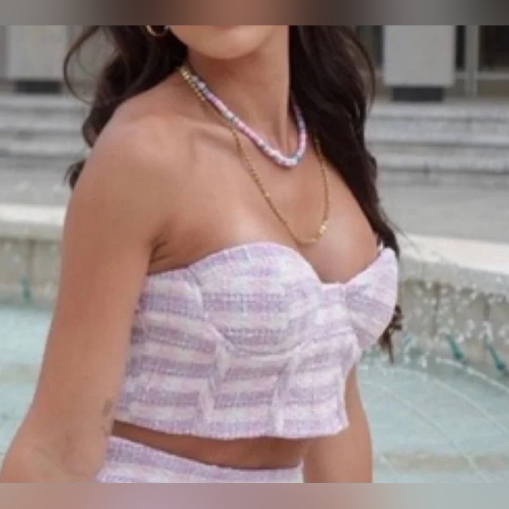 Zara Pink / Lilac Tweed Tube Top Size Medium